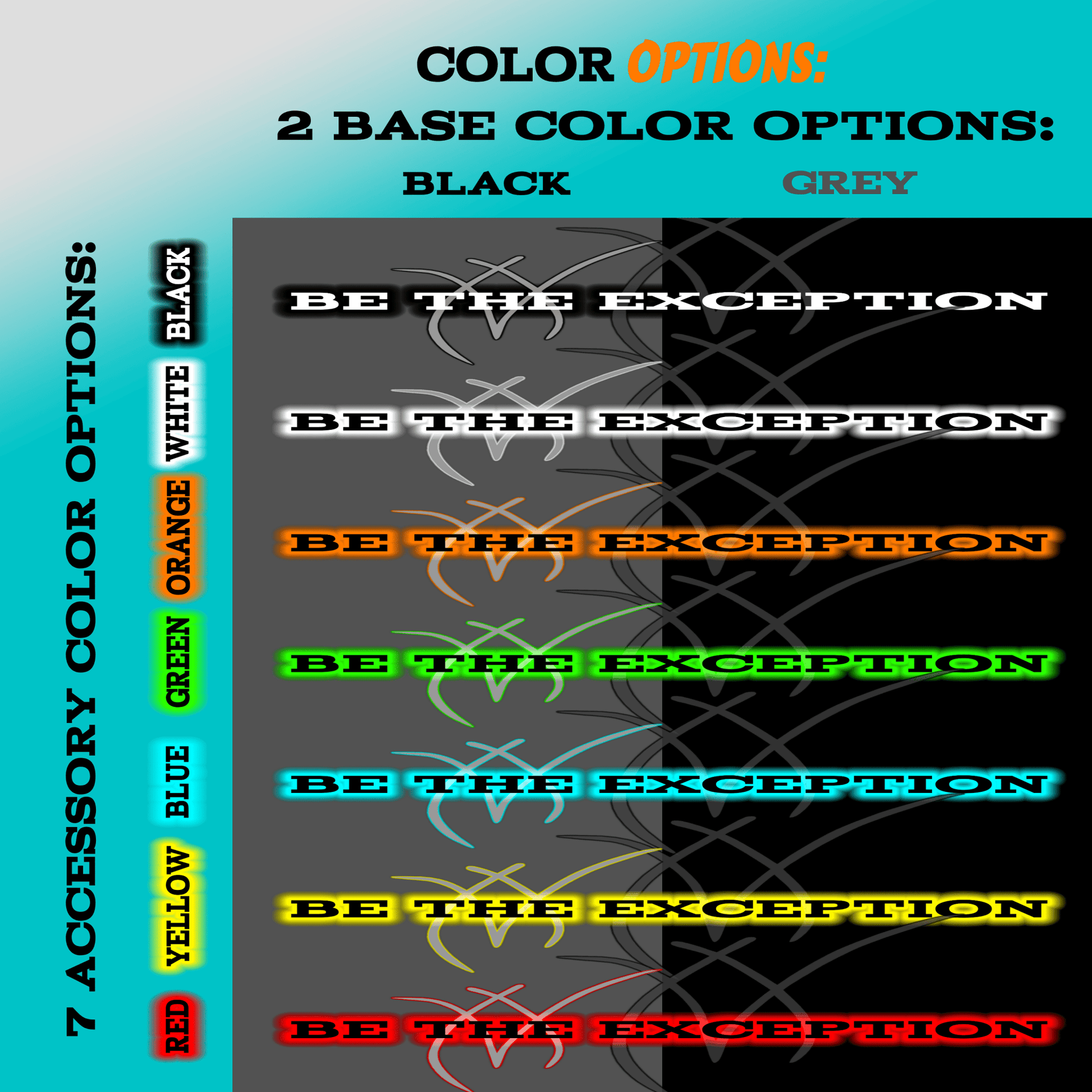 Our color chart for our Be The Exception Sleeve - Minimal Gym Shirt. The perfect athletic shirt for gym or any sport activity as it is designed to be breathable and to keep you cool during exercise.