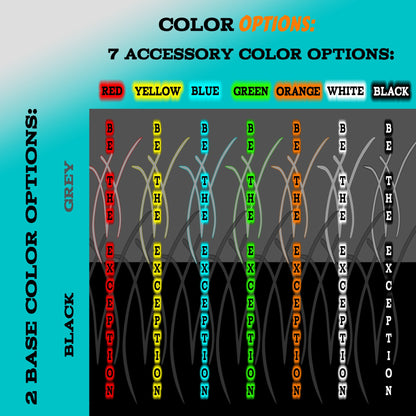 Our color chart for our Be The Exception Torso - Minimal Gym Shirt. The perfect athletic shirt for gym or any sport activity as it is designed to be breathable and to keep you cool during exercise.
